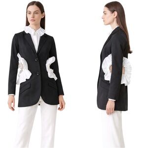 Black & White Ruffle Open Cut Out Side Jacket